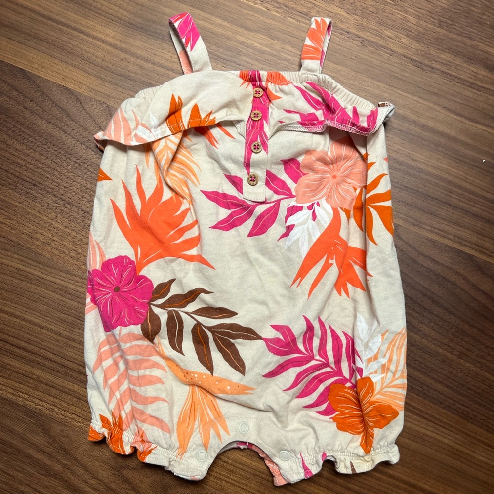 Floral Baby Romper in Pink and Orange